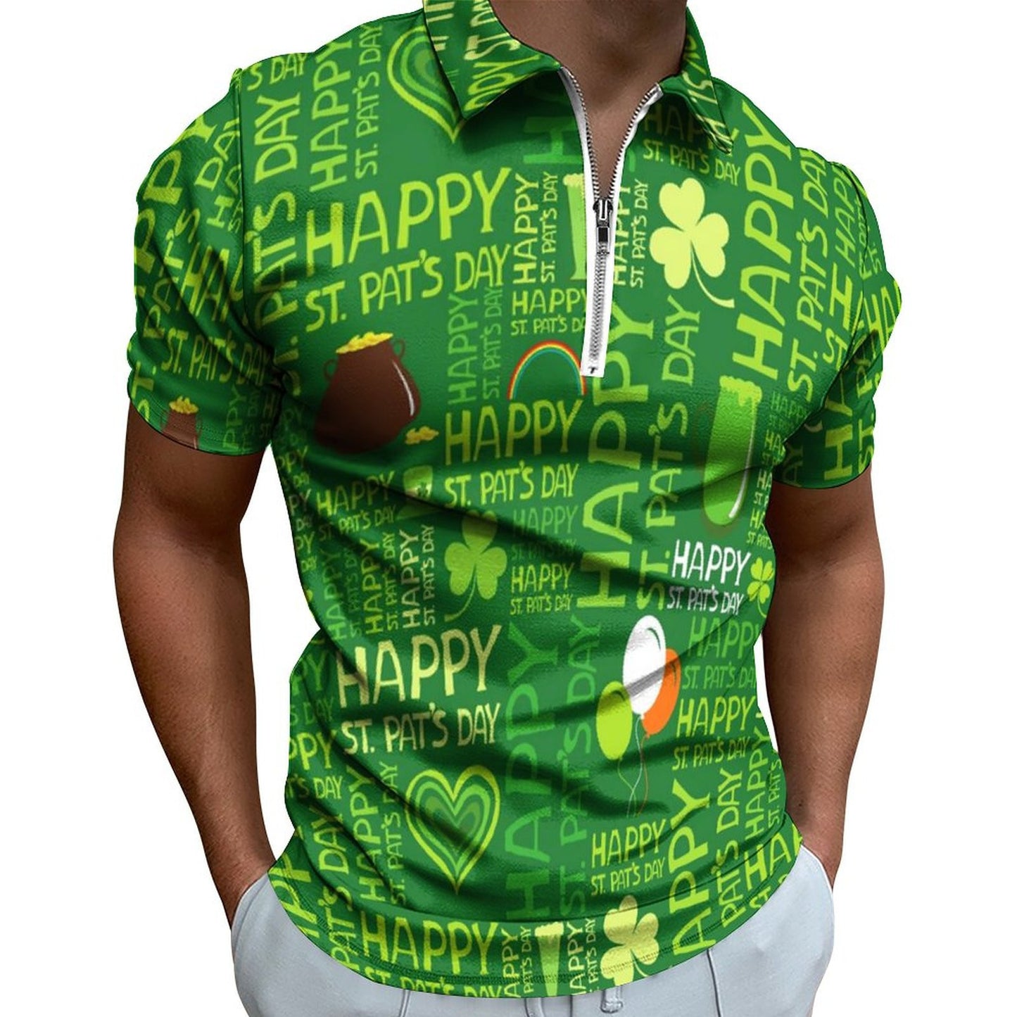 Digital 3D Print Holiday Beach Lapel Zipper Short Sleeve Polo Shirt T-shirt