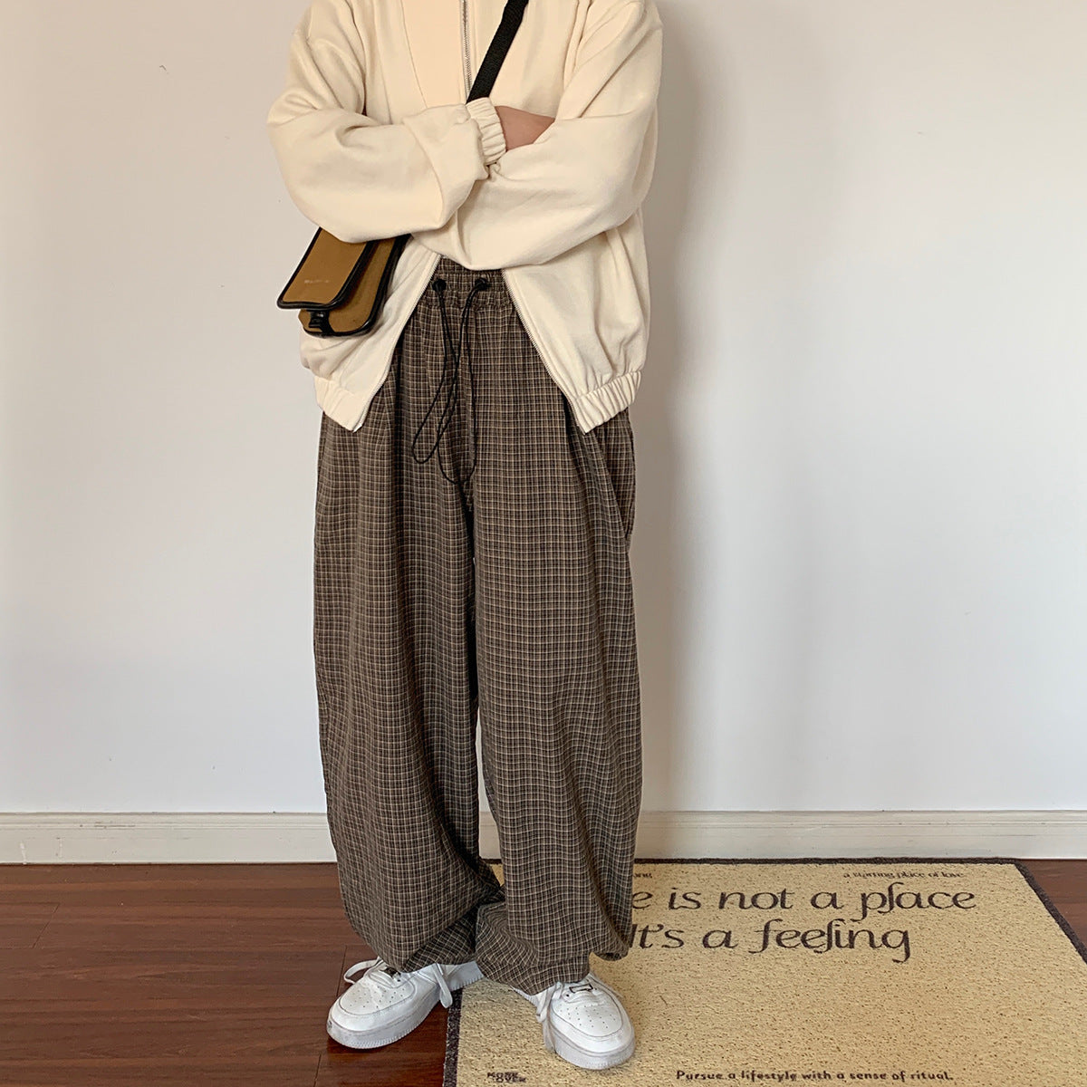 Quality Men's Casual Spring Plaid Retro Profile Trousers Elastic Waist Trendy Men Draped Pants