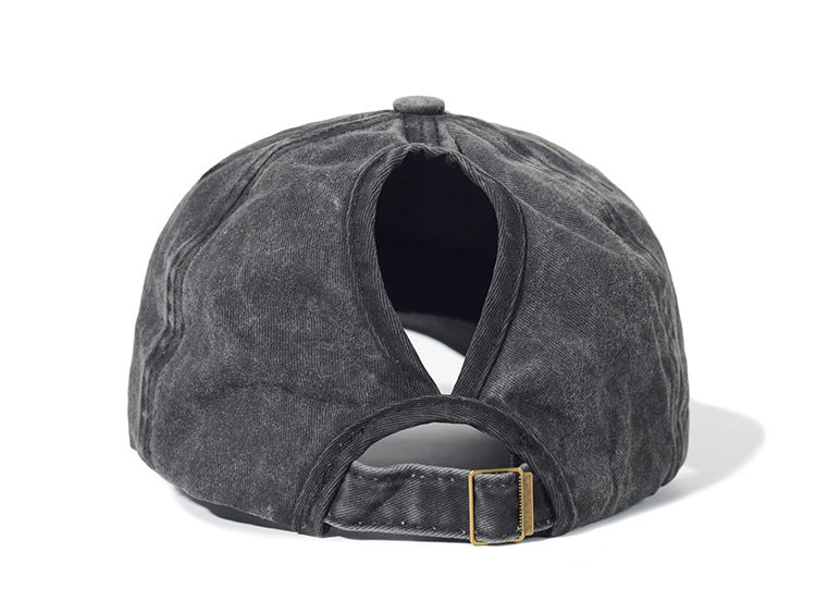 Hole In Cotton Washed Ponytail Baseball Cap