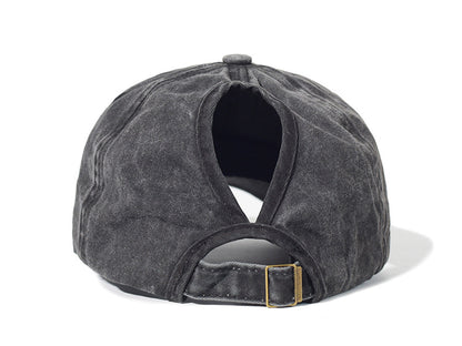 Hole In Cotton Washed Ponytail Baseball Cap