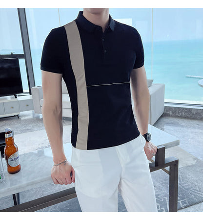 Summer New Men's British Striped Casual Short-sleeved Polo Shirt