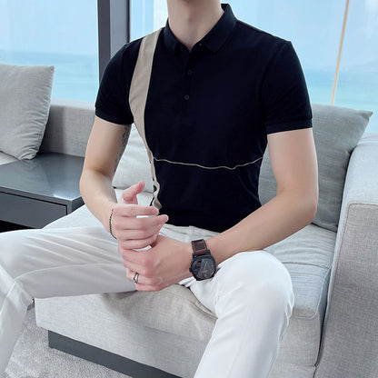 Summer New Men's British Striped Casual Short-sleeved Polo Shirt
