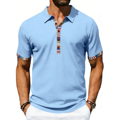 Men's Casual Lapel Contrast-color Polo Shirt Short-sleeve Polo Tee
