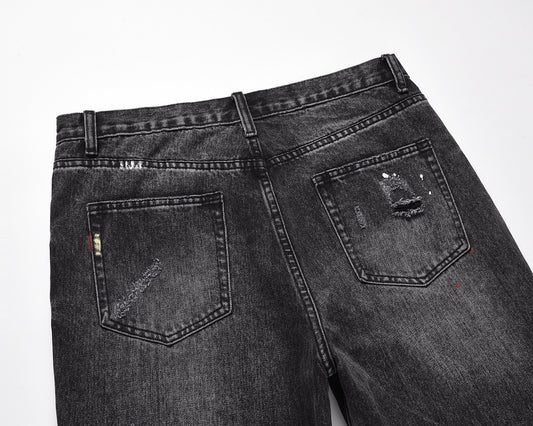 Three-dimensional Cutting Loose Baggy Ripped Cat Beard Bootleg Pants Men And Women