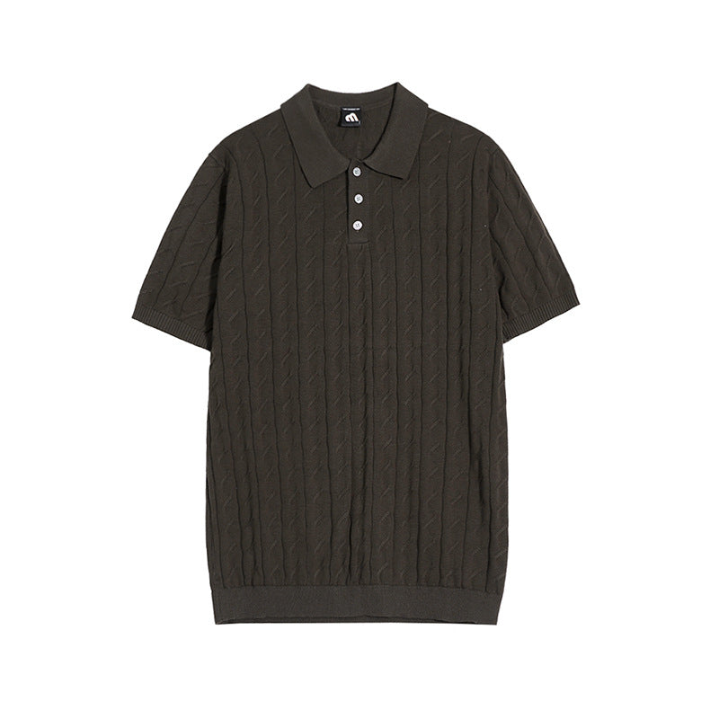 Thin Lapels Knitted Short Sleeve Men's Loose Polo Shirt Half Sleeve T-shirt