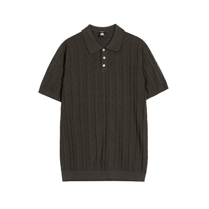 Thin Lapels Knitted Short Sleeve Men's Loose Polo Shirt Half Sleeve T-shirt