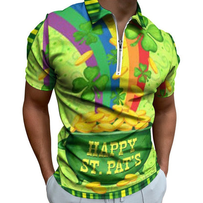 Digital 3D Print Holiday Beach Lapel Zipper Short Sleeve Polo Shirt T-shirt